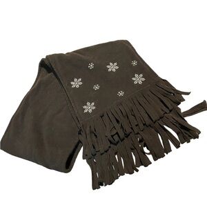 Elegant Fleece Black Fringed Scarf with Snowflake Embroidery